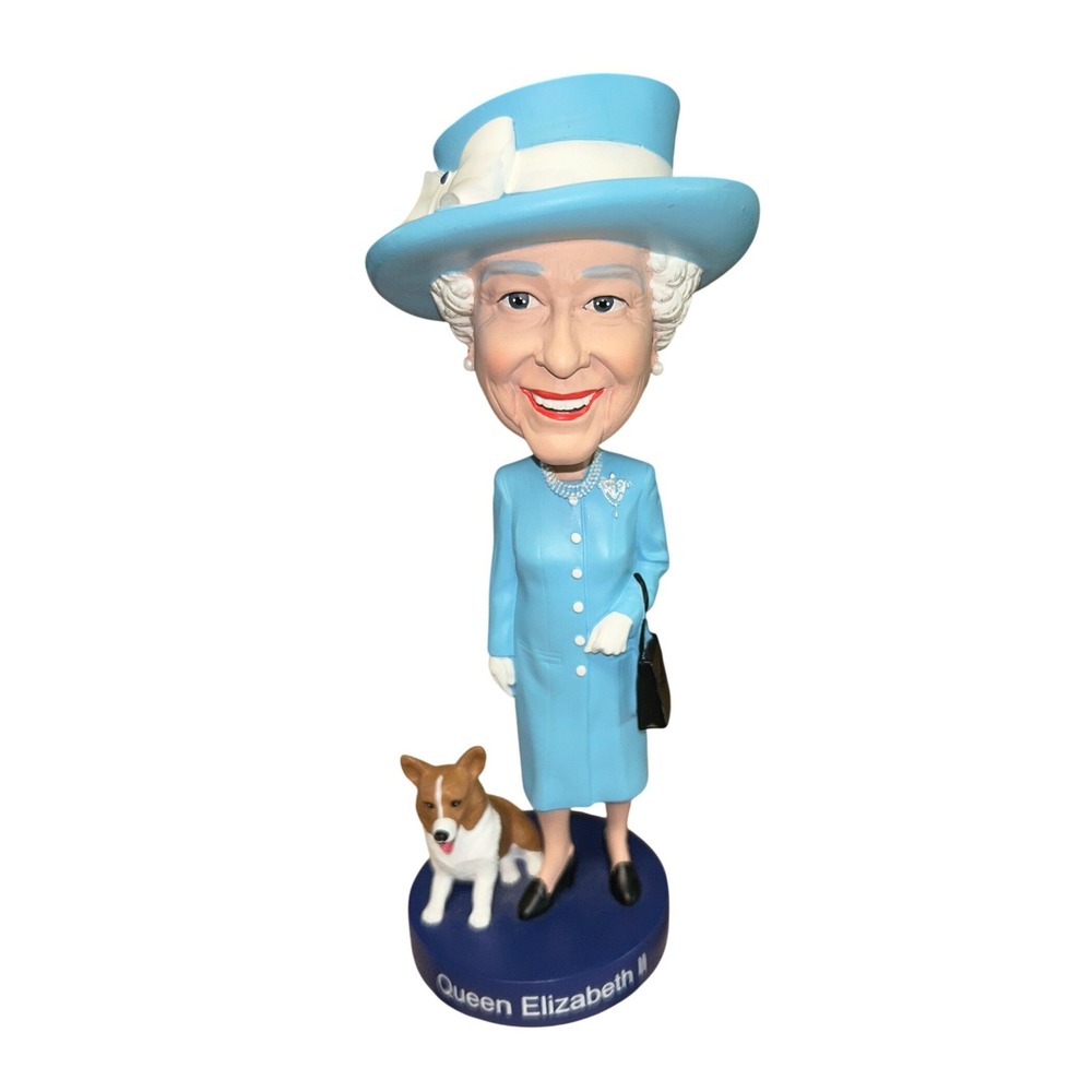 Royal Bobbles Queen‎ Elizabeth II with Corgi Bobblehead Figure Light Blue Suit
